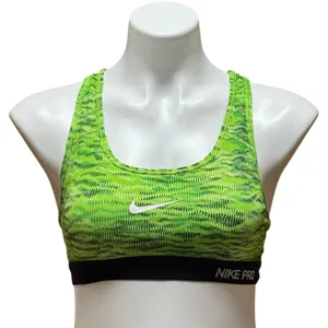 Nike Pro Dri-Fit Racerback Sports Bra Neon Green Black White Small thumbnail 1