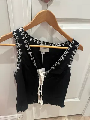 NWT Reformation Marlena Floral Trim Top Black White 4 thumbnail 4