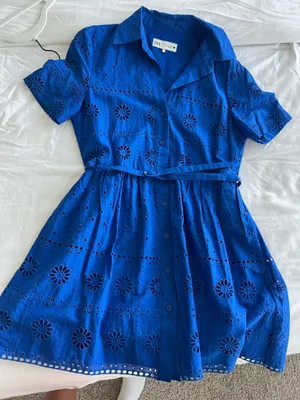 Zara Cobalt Eyelet Shirt Dress with Tie Belt thumbnail 2