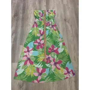 Spin Tropical Floral Strapless Maxi‎ Dress Green Pink Women's Size Large NWT thumbnail 4