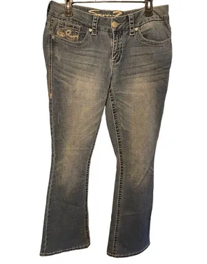 Seven 7 Bootcut Jeans Womens Size 10 Light Blue Denim Sequin Pockets Low Rise thumbnail 1