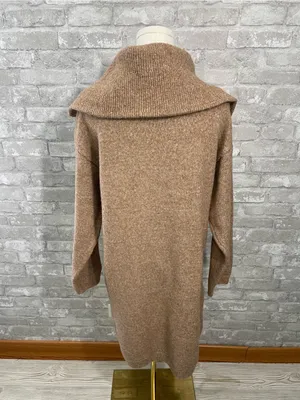 All in Favor Camel Brown Mini Sweater Dress with Zip Collar thumbnail 3