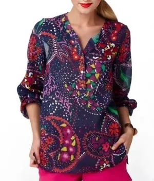 Lilly Pulitzer Garden Menagerie Providence Blouse Purple Red Floral Size Small thumbnail 1