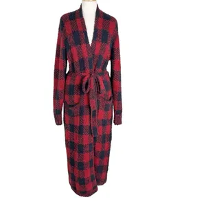 NWT SKIMS Knit Unisex Belted Robe Brick Buffalo Plaid Red Black Size S/M thumbnail 6