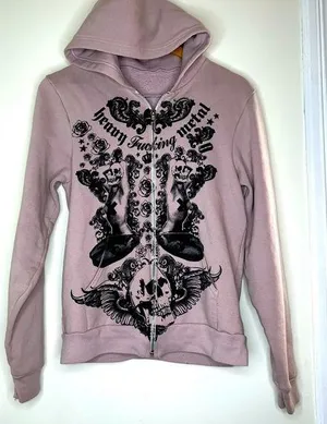 Unique print Heavy F*cking Metal zip up Hoodie size medium HAS FLAWS thumbnail 1