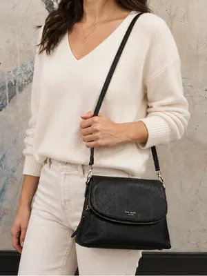 Kate Spade Black Polly Convertible Flap Leather Crossbody Bag Purse Length thumbnail 1