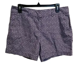 Ann Taylor Loft Women's Blue White Geometric Shorts Size 6 Linen‎ Blend 6 Inch thumbnail 1