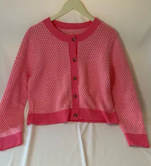 SHEIN Hot Pink Patterned Button-Up Cropped Cardigan thumbnail 1