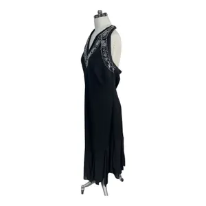 Black Beaded V Neck Evening Gown Formal Sleeveless Petite‎ Short Hem Women's thumbnail 3