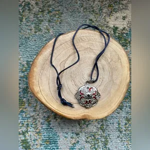 Vintage silver medallion cord necklace thumbnail 1