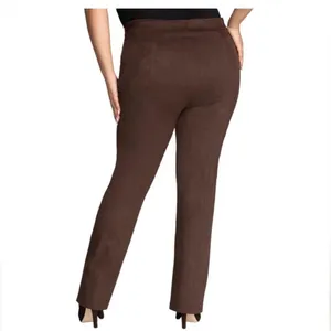 Good American Chocolate Brown Faux Suede Pant Size 8 Boss Split Hem Straight Leg thumbnail 16