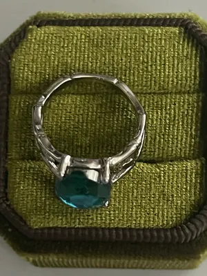 Silver Ring with Teal Blue Oval Gemstone - Women's Fashion Ring Size 8 thumbnail 3