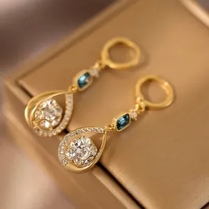18K Gold Plated CZ Cubic Zirconia Teardrop Shape Dangle Drop Earrings for Women thumbnail 2