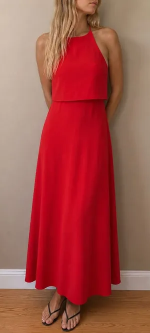 Jill Jill Stuart Red Dress Popover Halter Gown‎ 2 Minimalist Elegant Gala thumbnail 1
