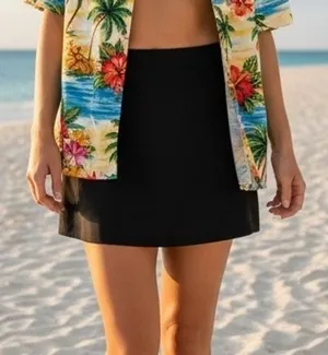 Paia Hawaii Black Swim Rip‎ Skirt Swim Cover Mini Pleated Athletic Skirt Large thumbnail 1