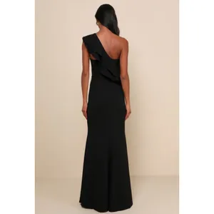 Lulus Ruffle Some Feathers Black One-Shoulder Mermaid Maxi Dress Size S thumbnail 2
