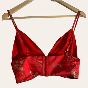 I.AM.GIA. Red Floral Jacquard Satin V-Neck Cropped Top Size Small thumbnail 6