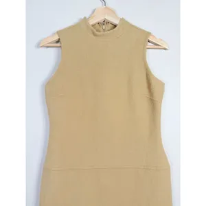 Kenar Neutral Tan Wool Blend Dress‎ Minimalist Crêpe/Tan Sleeveless Midi Career thumbnail 2