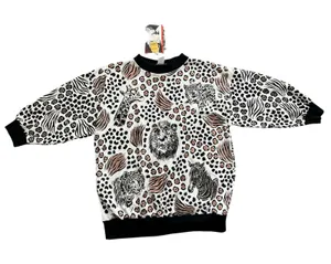 NWT True Vintage Glitter‎ Animal Print Sweatshirt M 80s Glam Retro Rock Bling thumbnail 1