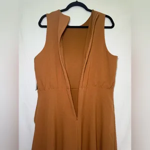 Maia Camel Sleeveless Midi Dress Draped‎ Front Size 14 thumbnail 6