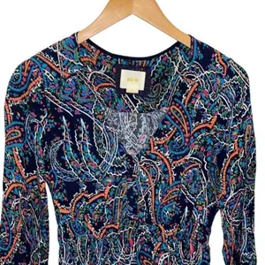 Anthropologie Maeve Women’s Paisley Long Sleeve V-Neck Dress Maplewood Blue Smal thumbnail 5
