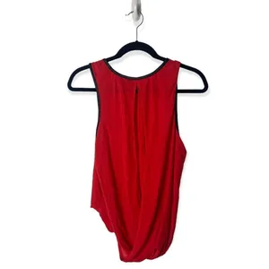 G by Guess Red Sleeveless Draped Front Blouse XS – Open Front Top with Black Tri thumbnail 3