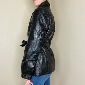 Leather Works Vintage  Black Patchwork Leather Waist Tie Jacket thumbnail 5