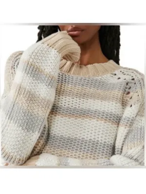 Free People Women's Devon Long Sleeve Striped Cropped Sweater Size XL thumbnail 2