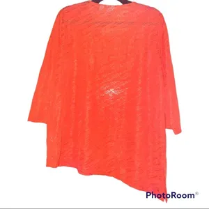 Chico’s Coral Red Orange Semi Sheer Asymmetric Hem Top 3 XL 16 EUC thumbnail 2