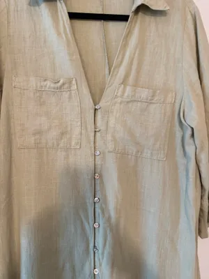 Zara Light Sage Green Button-Front Maxi Shirt Dress thumbnail 4