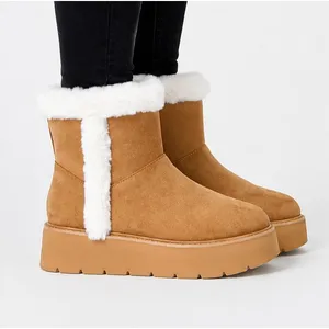 Time and Tru Womens Ankle Boots Size 7 Tan Platform Mini Cozy Faux Fur Pull On thumbnail 3