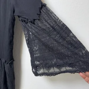 Easel Women Cotton Whimsigoth Fairy Grunge Top‎ Black Lace Bell Sleeve Peasant thumbnail 6