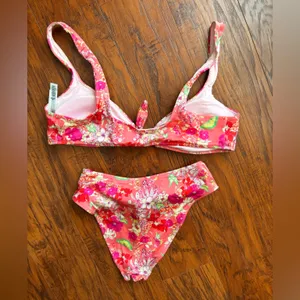 Victoria's Secret Floral Tie-Front Bikini Set in Pink Coral thumbnail 4