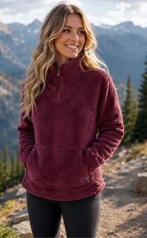 The North Face 1/4 Zip Mossbud Acadia Jacket Women's Size S Maroon Fleece thumbnail 1