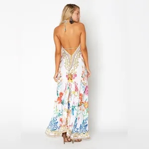 Renee’s White Floral V Neck Embellished Halter Satin Maxi Dress One Size thumbnail 2