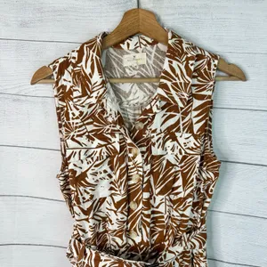 Melloday Womens size Medium Linen Blend Safari Tropical Belted Midi Dress thumbnail 3