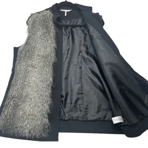 French Connection Faux Fur‎ Vest Womens L Black Grey FCFK4408 Open Front Chic thumbnail 3