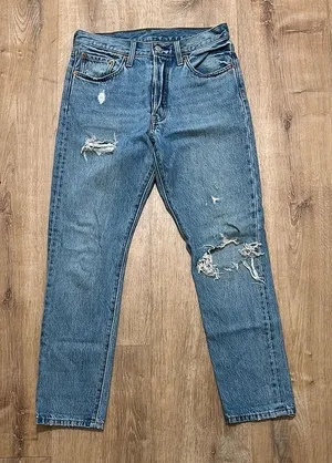 Levis | Women's 501 Skinny Distressed Medium Wash Blue Denim‎ Jeans, W27 L28 thumbnail 1