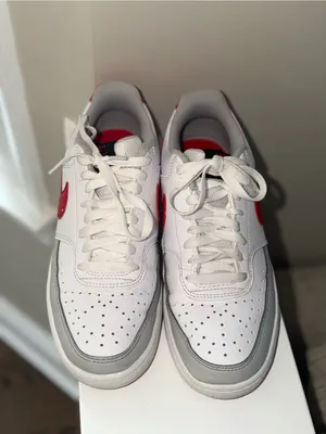 Nike Court Vision Low White Red Grey Sneakers Women’s 8.5 thumbnail 2
