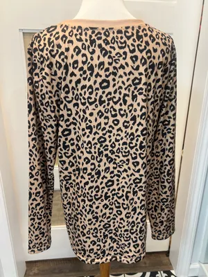 Leopard Print Long-Sleeve Top - Beige/Black Size L thumbnail 2