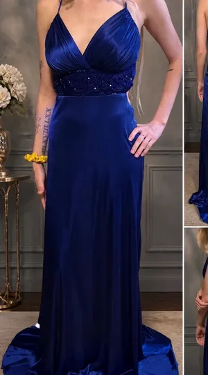 B. Darlin Royal Blue Formal Gown Size 1/2 Junior Prom Dress Side Cutout Ruched thumbnail 1