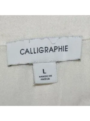 Calligraphie Linen Blend Blouse Women L Off White Crochet Embellished V Neck thumbnail 6