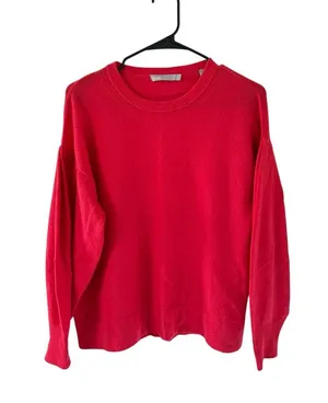 Vince Pleated Sleeve Cashmere Crew in Poppy thumbnail 8