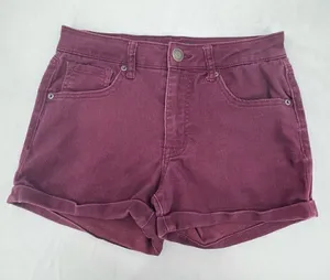 Aeropostale Burgundy High Waisted Midi 3” Inseam Soft Stretch Denim Shorts Sz 6 thumbnail 1