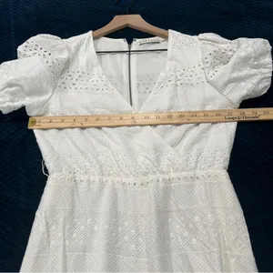Alice + Olivia Eyelet Lace Romper Wrap‎ Puff Sleeve White Exposed Zipper Size 6 thumbnail 12