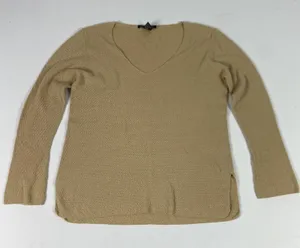 Boston Proper Sweater Womens Medium Beige‎ V Neck Long Sleeve Knit Pullover thumbnail 1