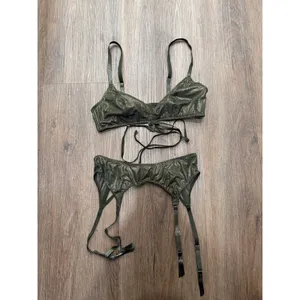 Savage X‎ Fenty Metallic Olive Green Bralette and Garter Belt Set Shimmer small thumbnail 3