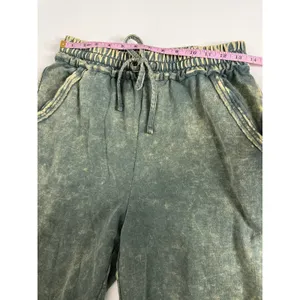 Zenana Acid Washed French Terry Palazzo Pants Small Olive Green Drawstring thumbnail 5