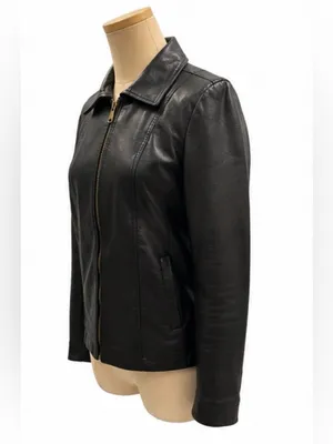 Baccini Black Faux Leather Zip Front Jacket Small Realistic Leather Look thumbnail 2