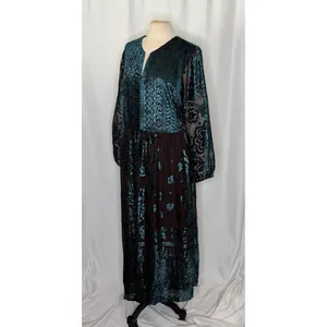 SOFT SURROUNDINGS‎ Floral Velvet Dimora Maxi Dress Teal Brown Burnout X-Large thumbnail 4